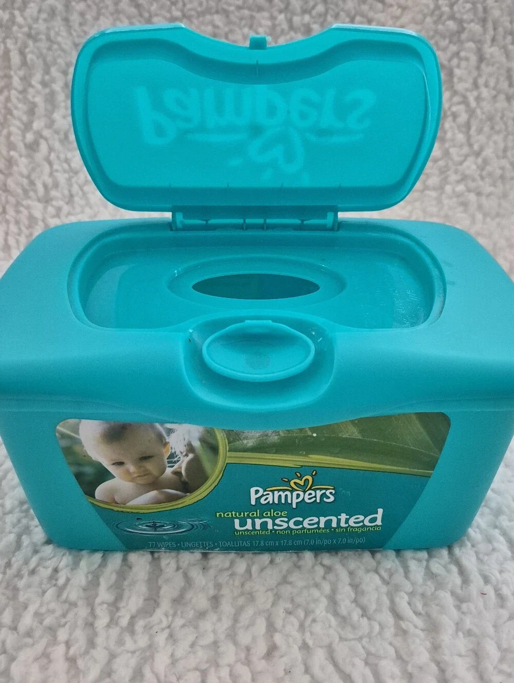 Pampers Baby Wipes Dispenser Box Empty Pop Up Container Blue Green